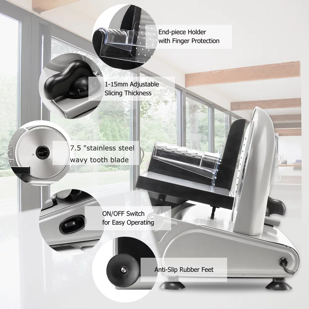 7.5" Semi-automatic Belt Cutter Deli Food Slicer F8343