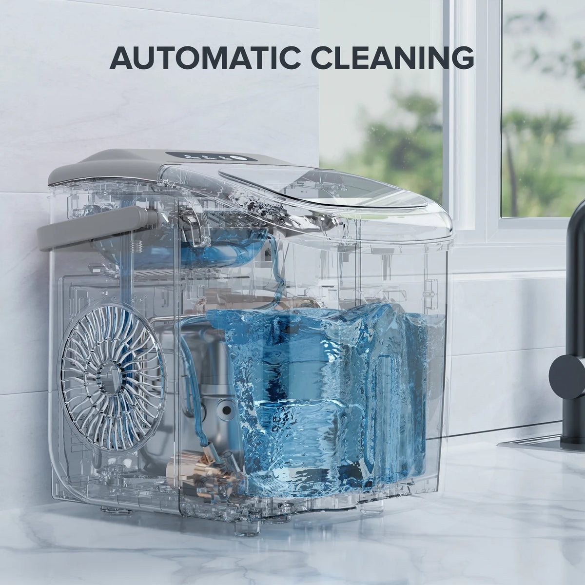 Countertop Portable Ice Maker Machine with Handle, 9 Bullet-Shaped Ice Cubes, 26Lbs/24H with Ice Scoop and Basket I37367