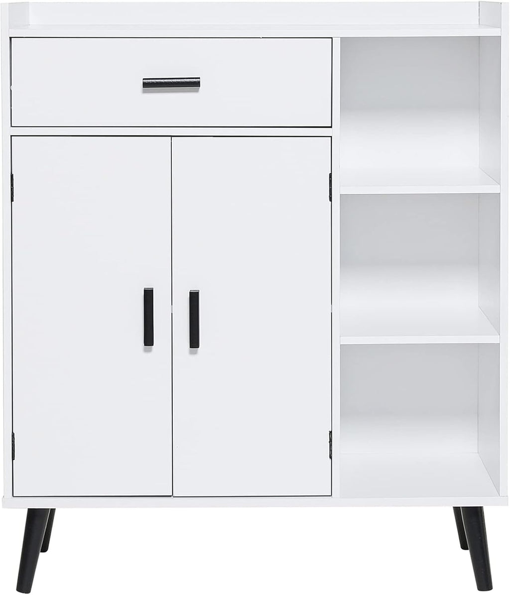 White Wood Storage Cabinet with 1 Drawer and 3 Shelves Y90244