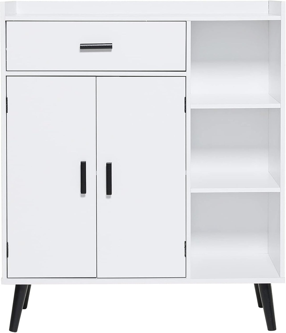 White Wood Storage Cabinet with 1 Drawer and 3 Shelves Y90244