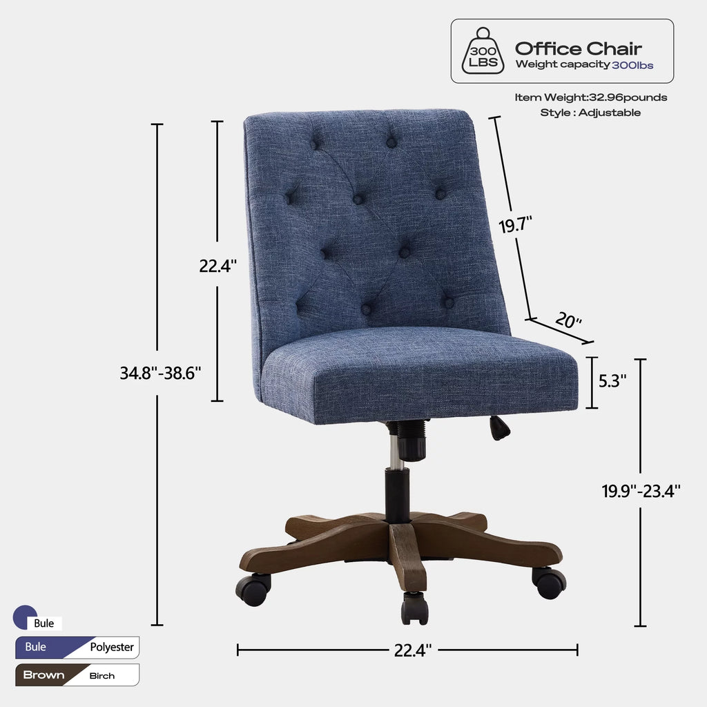 Blue Armless Swivel Fabric Padded Desk Chair J524432