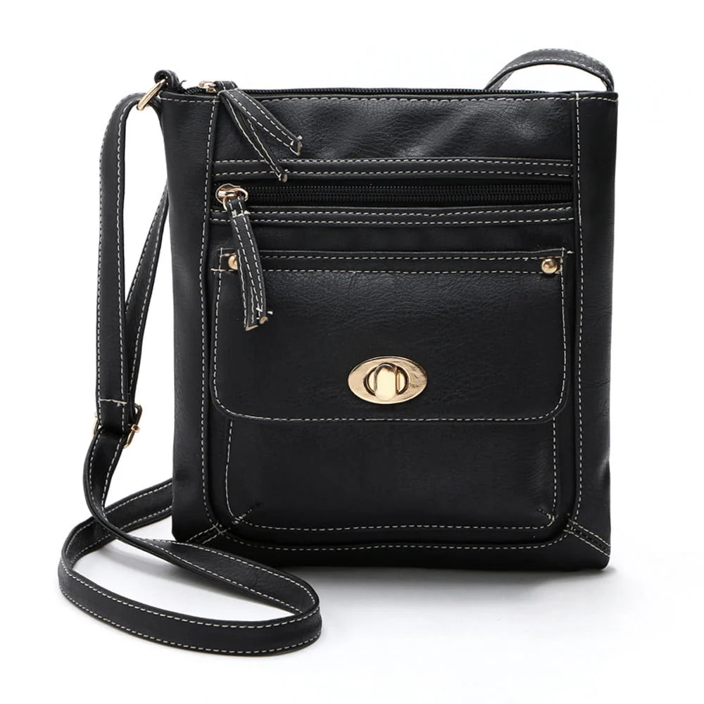 Black Leather Crossbody Satchel Bag U43007