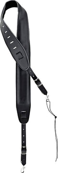 Black Deluxe Padded Leather Banjo Strap with Chrome Carabiners X4687