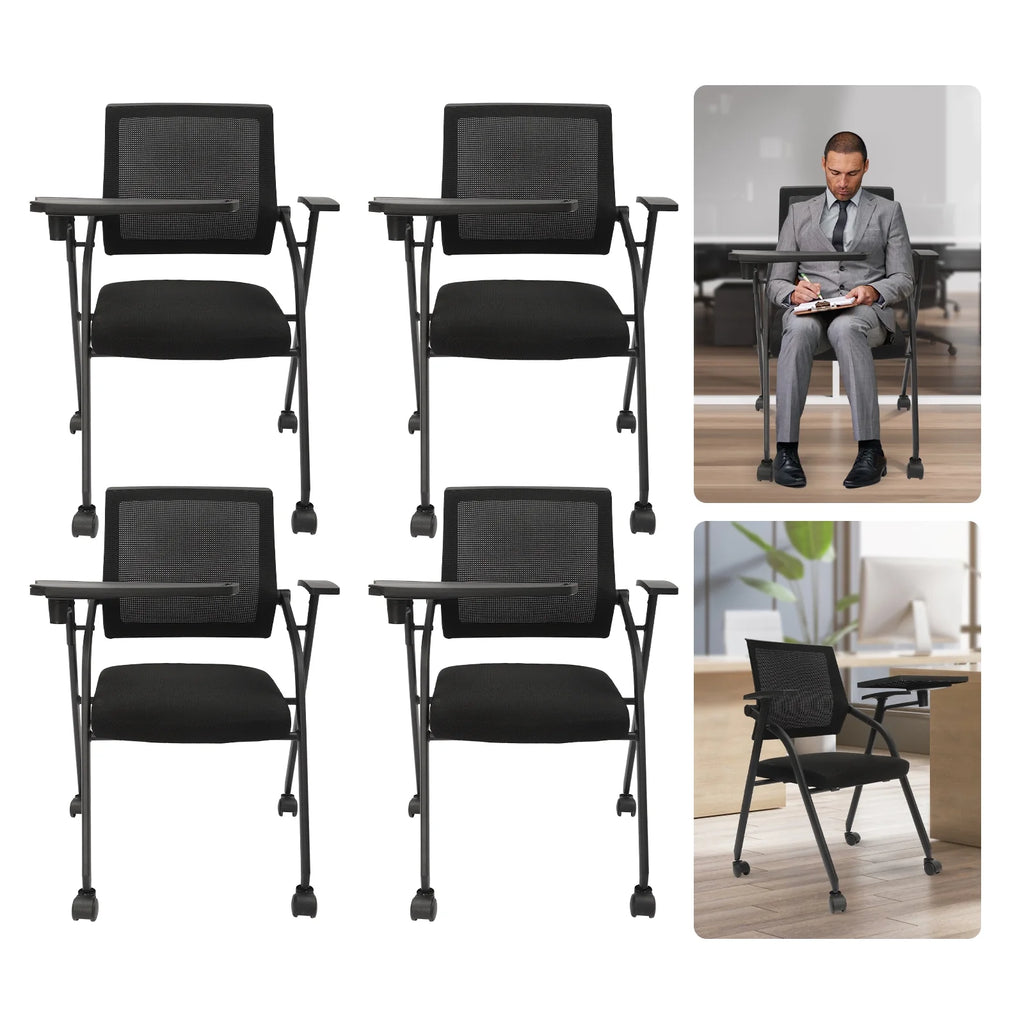 4 PCS Stackable Foldable Ergonomic Office Chair with Desktop and Wheels B671500