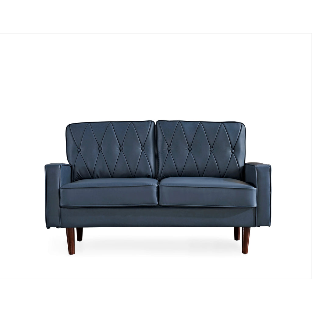 Black Faux Leather Cushion Back Loveseat J26497