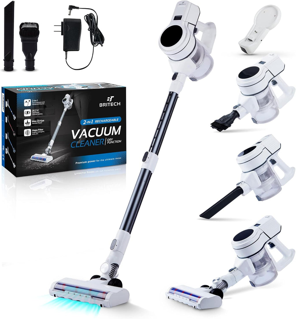 Cordless Stick Vacuum Cleaner with 250W Motor, 30min Runtime, LED Display Screen & Headlights (White) C881