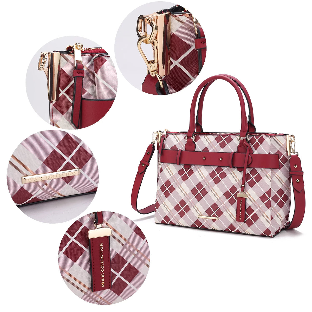 Plaid Vegan Leather Satchel Bag U44577