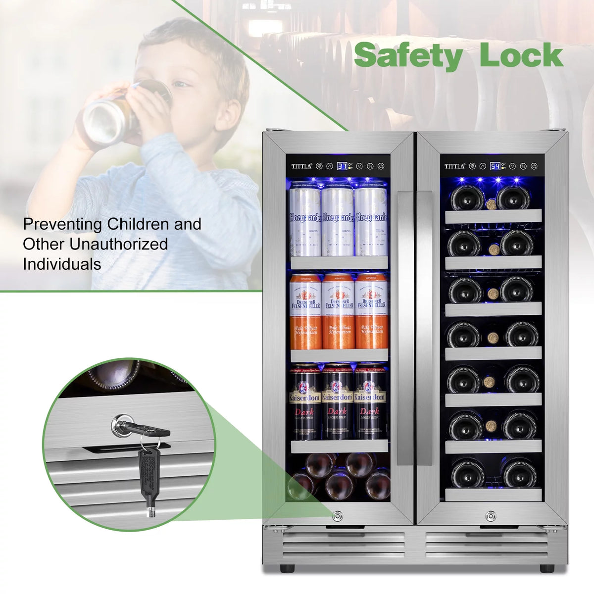 Built in Wine Cooler Beverage Cooler 18-Wine Bottles and 57 Cans Dual Zone K783