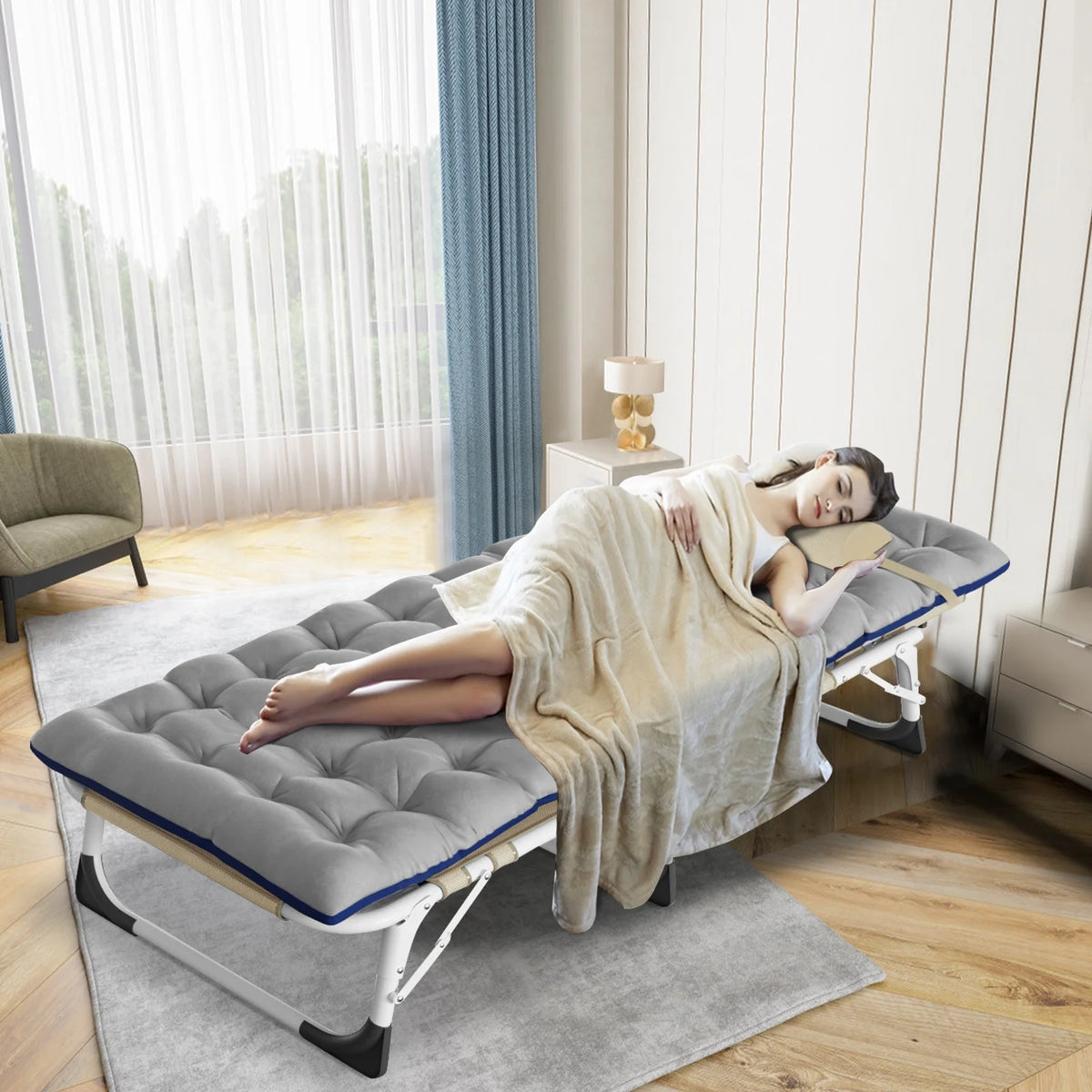 Portable Folding Camping Cot Bed with Mattress & Pillow J251136