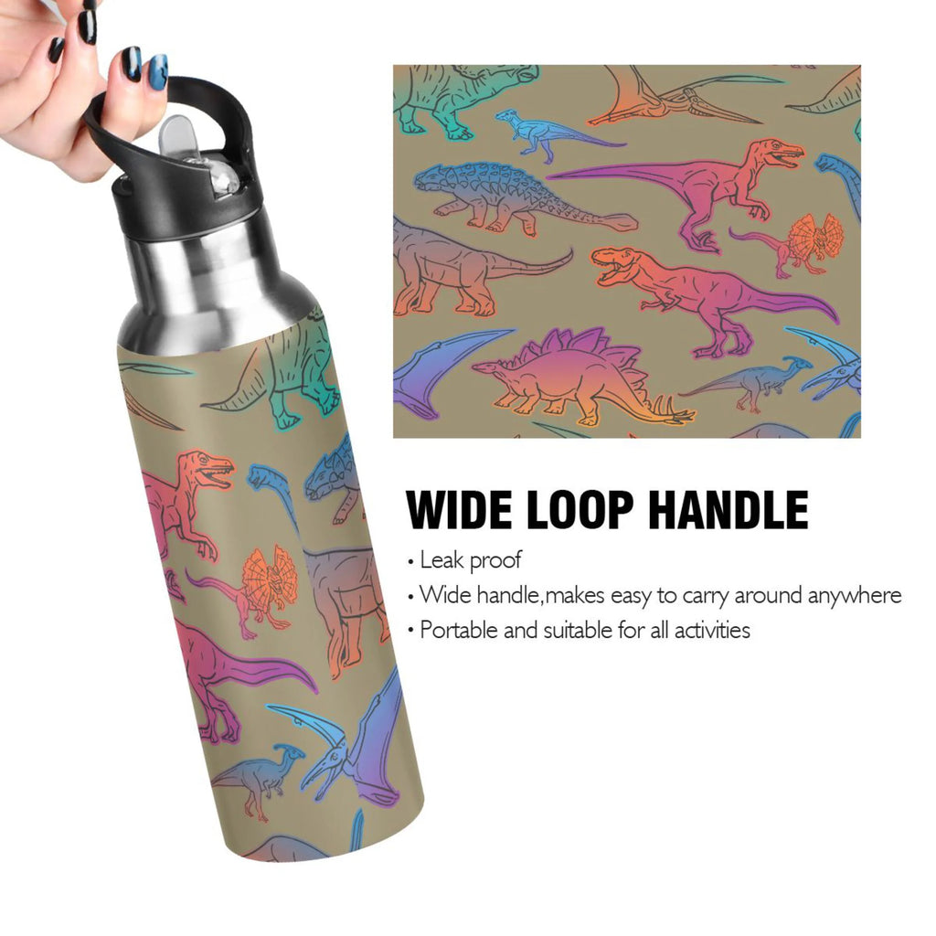 Colorful Dinosaur Stainless Steel Insulated Water Bottle with Straw Lid Y5118
