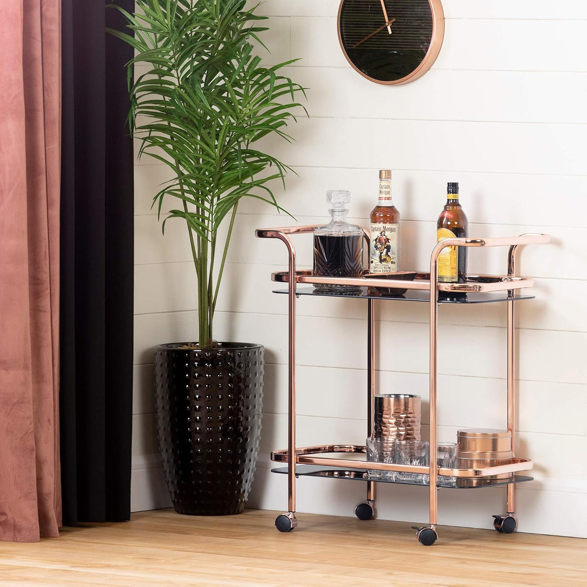 Rose Gold and Smoked Glass Bar Cart D533