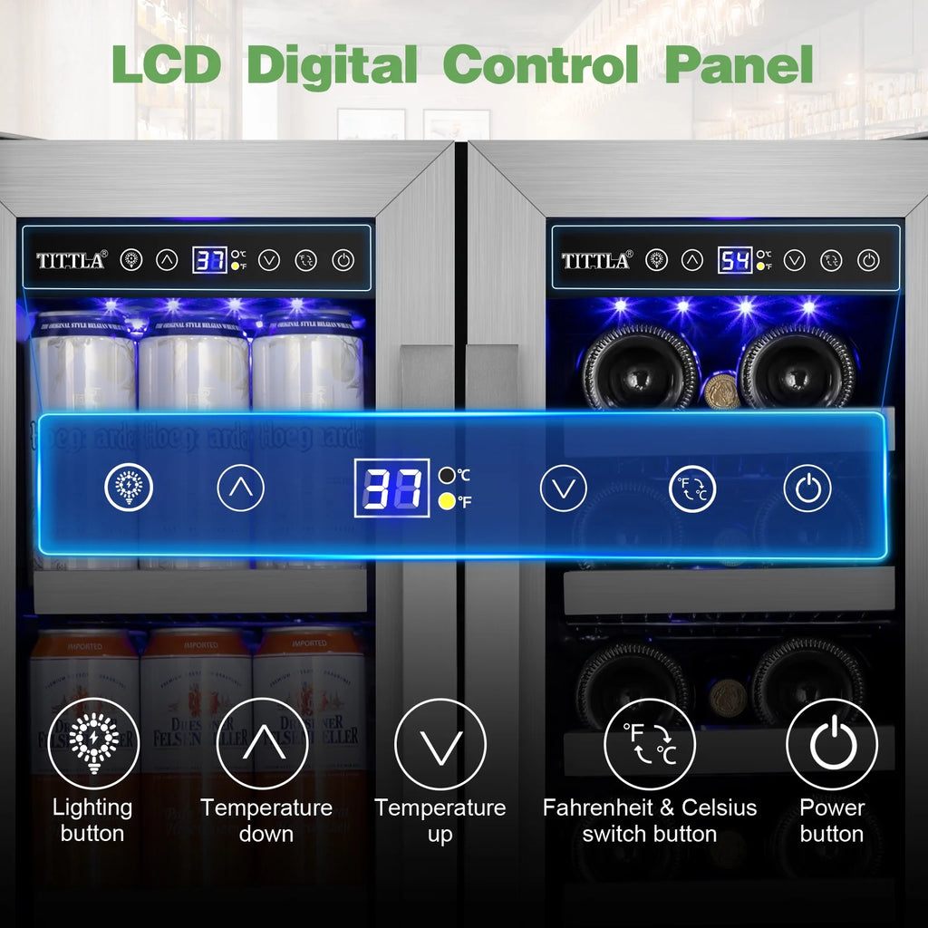 Built in Wine Cooler Beverage Cooler 18-Wine Bottles and 57 Cans Dual Zone K783
