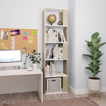 White Sonoma Oak Chipboard Book Cabinet Room Divider W23401