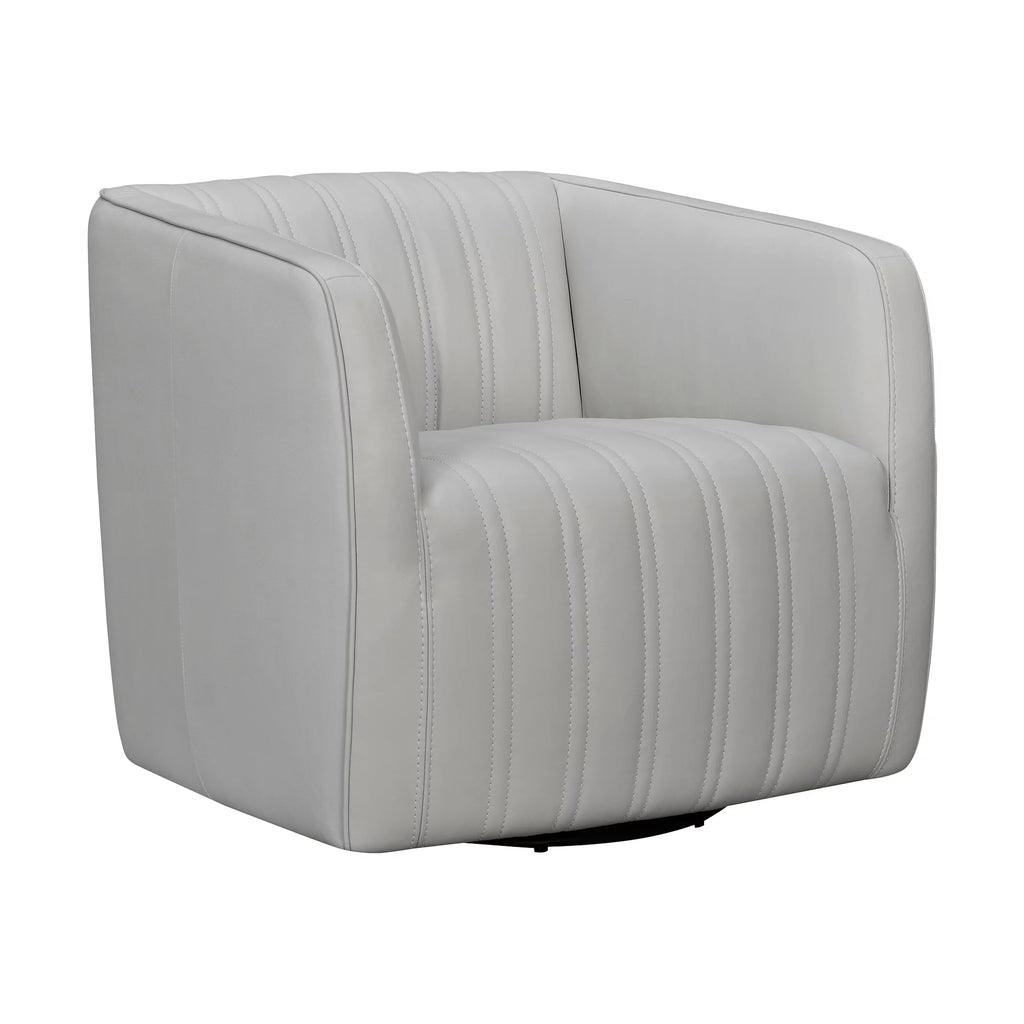 Dove Gray Genuine Leather Swivel Barrel Chair L924
