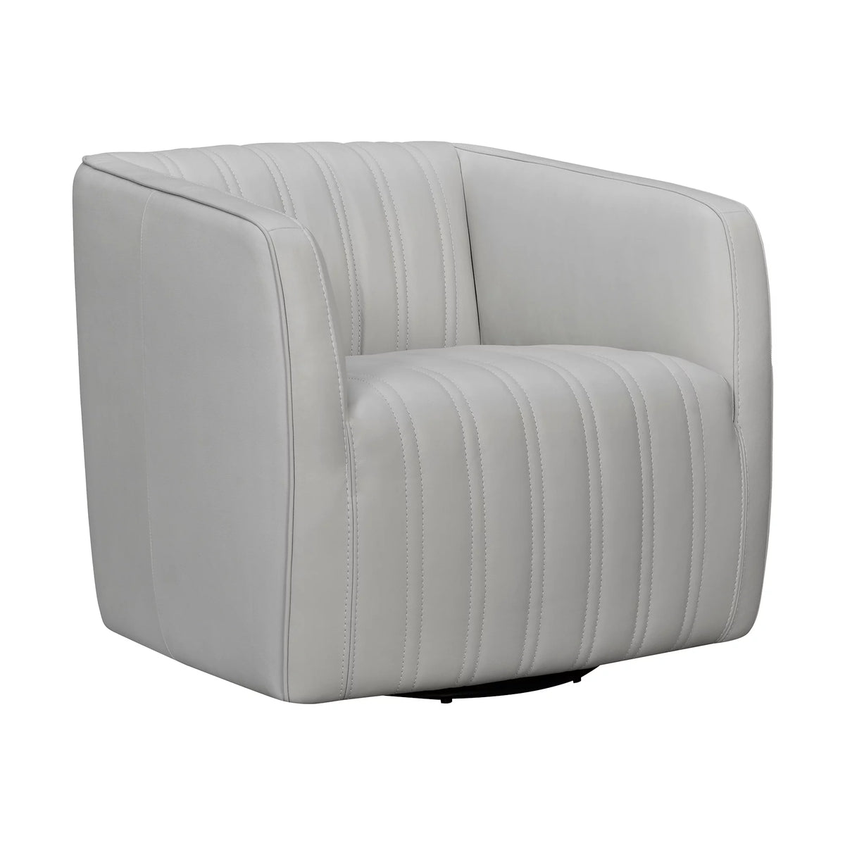 Dove Gray Genuine Leather Swivel Barrel Chair L924