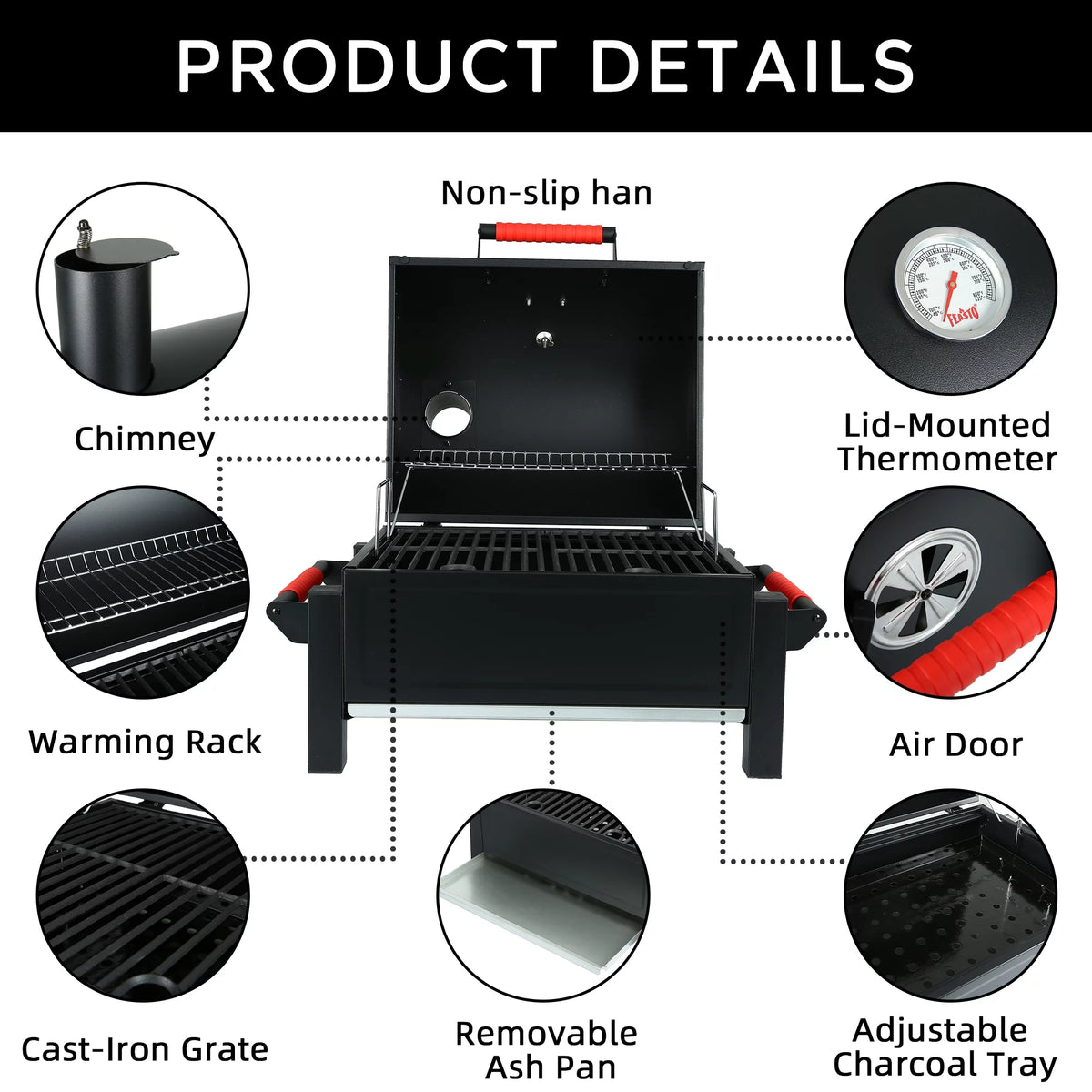 Portable Charcoal Grill with Cast Iron Grates G28695