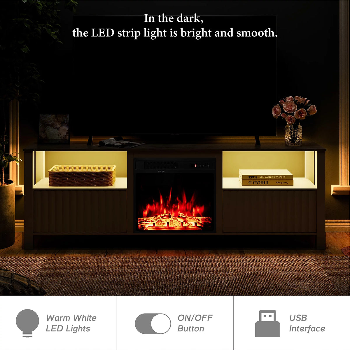 White 70 inch Wood Electric Fireplace TV Stand X85541