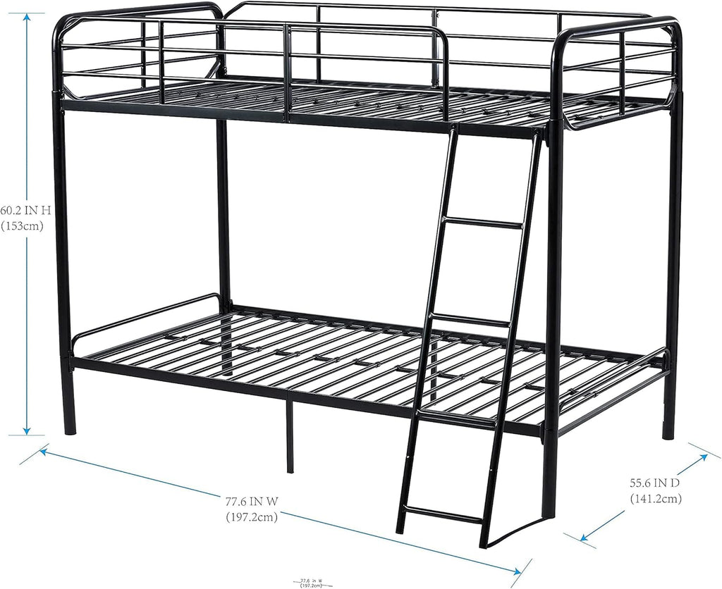 Twin Over Twin Black Stackable Bunk Bed with Ladder and Metal Frame G933727