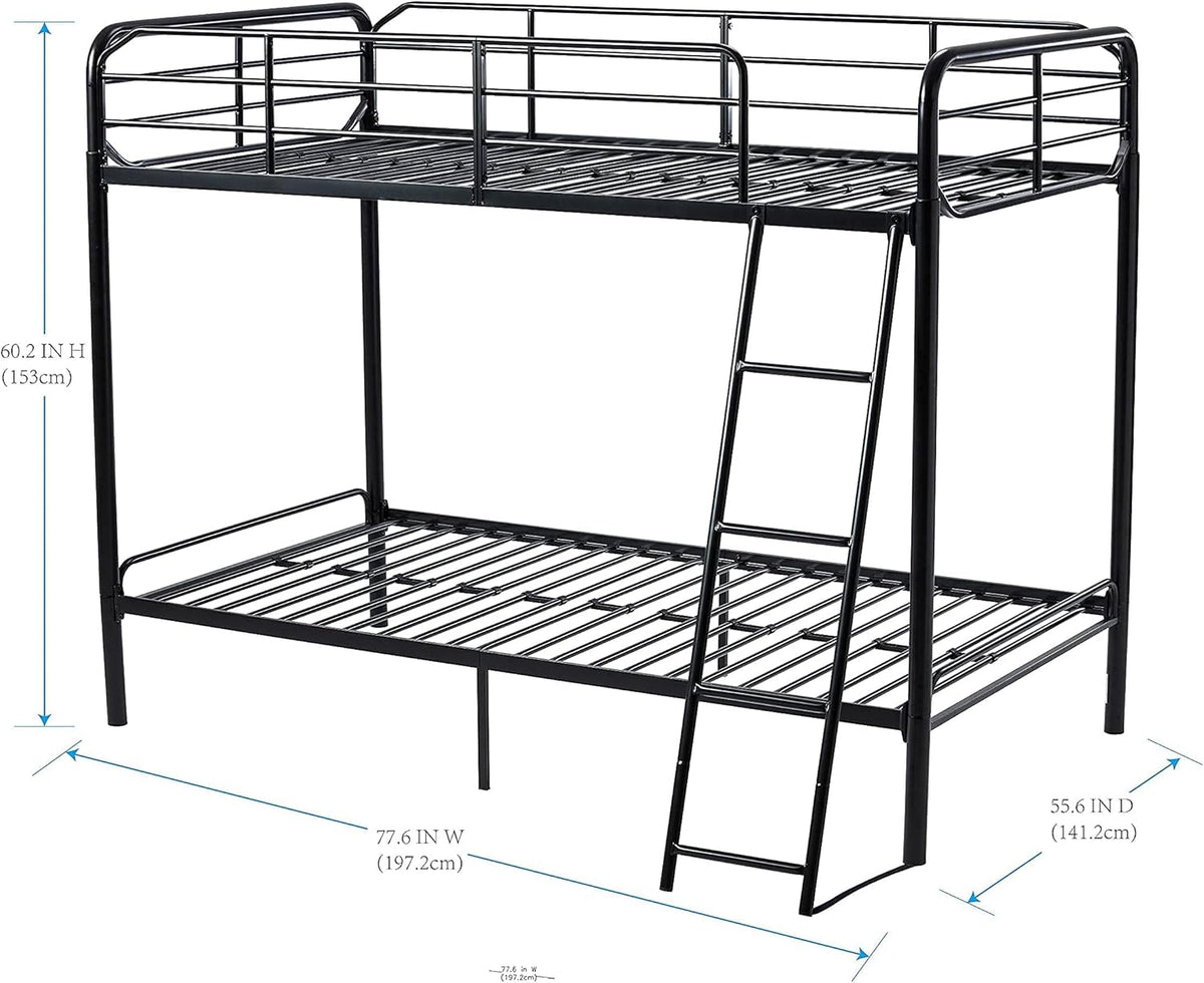 Twin Over Twin Black Stackable Bunk Bed with Ladder and Metal Frame G933727