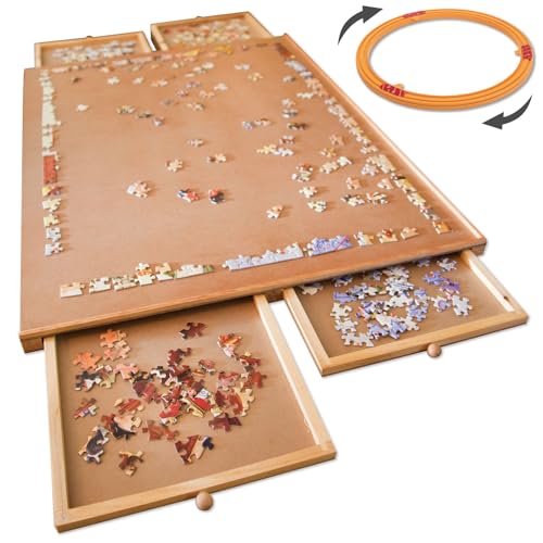 Puzzle Board with Drawers – 1000 Piece Wooden Puzzle Board with Sorting Trays C867926