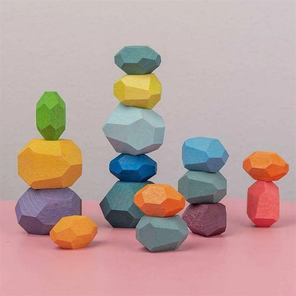 16pcs Colored Wooden Stacking Blocks B729958