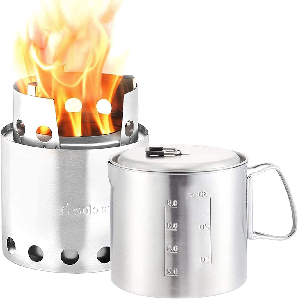 Portable Wood Burning Campstove with 900 ml Pot, 304 Stainless Steel, Compact F699