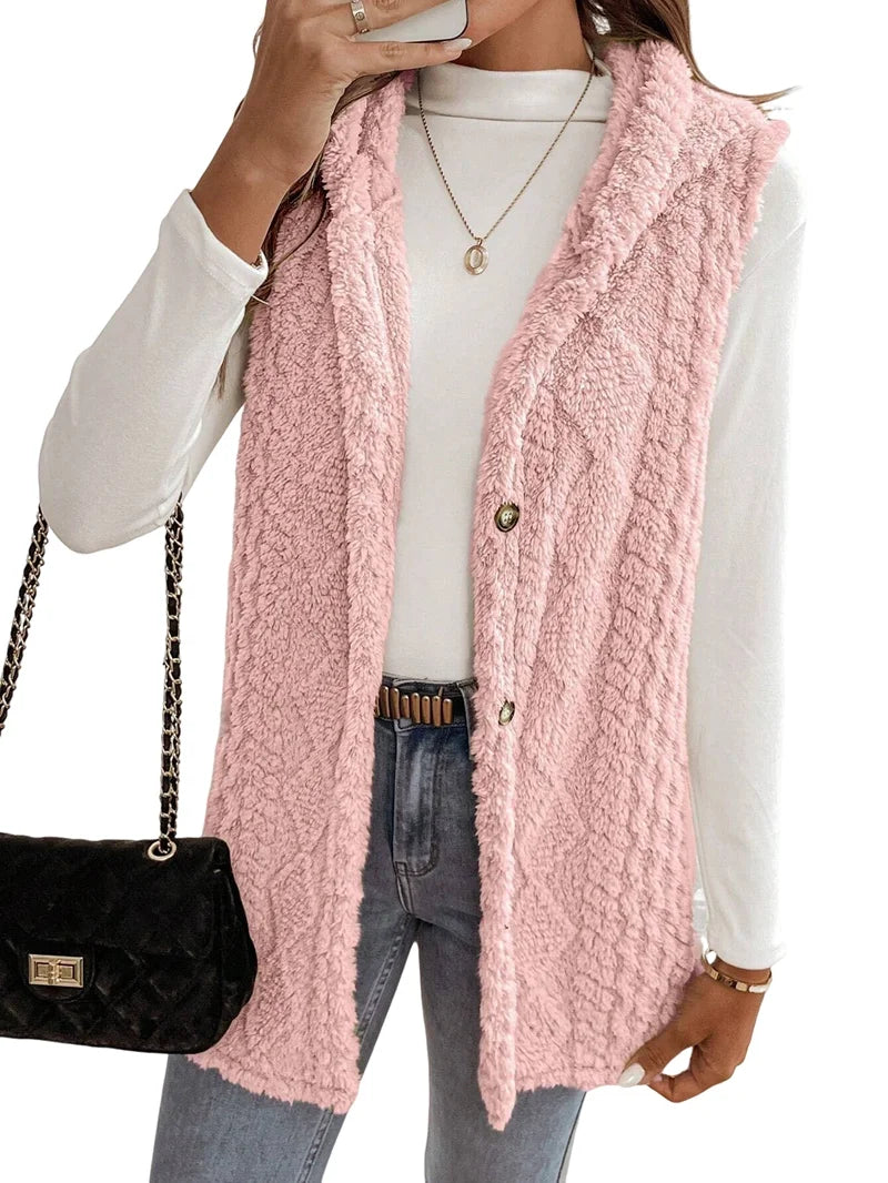 Pink Oversized Fleece Hooded Cardigan X372