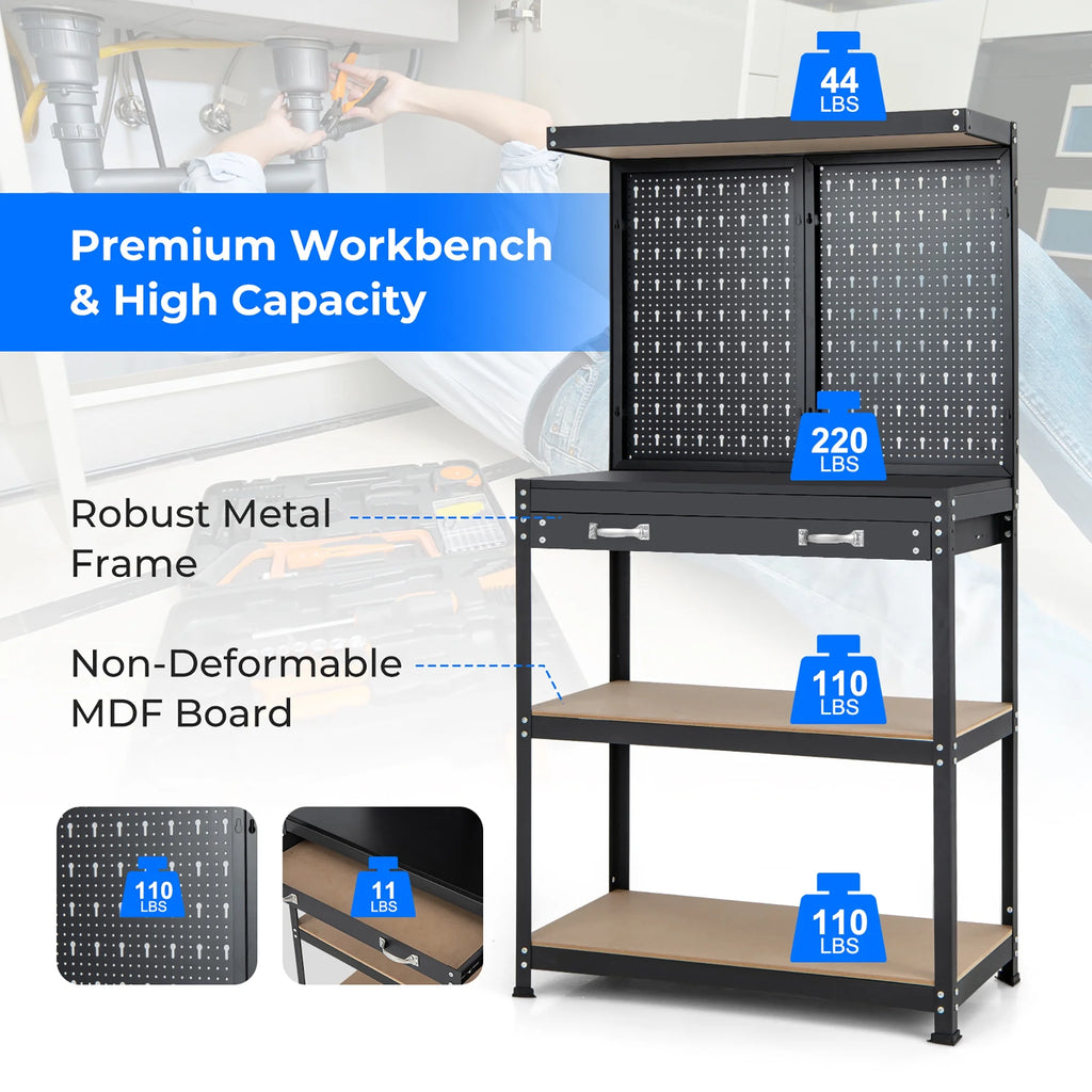 Heavy-Duty Workbench with 2 Shelves Q955543