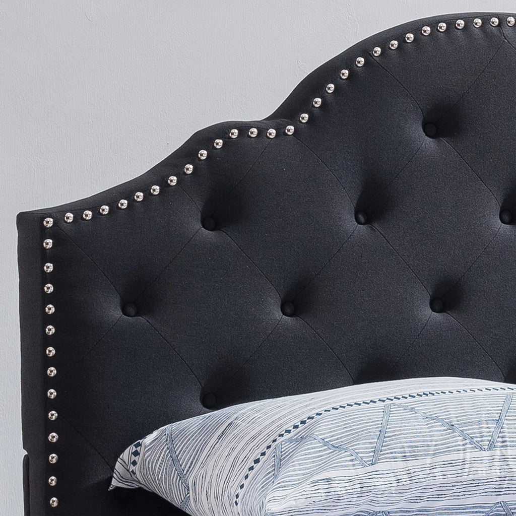 Black Button-Tufted Upholstered Queen Bed Frame U547366