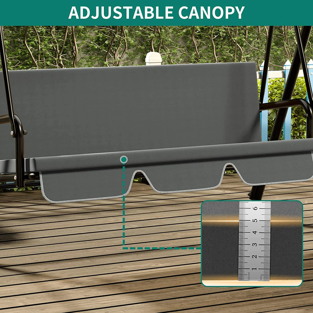 3-Seat Outdoor Swing Chair with Stand Adjustable Canopy Cushion Gray B2878