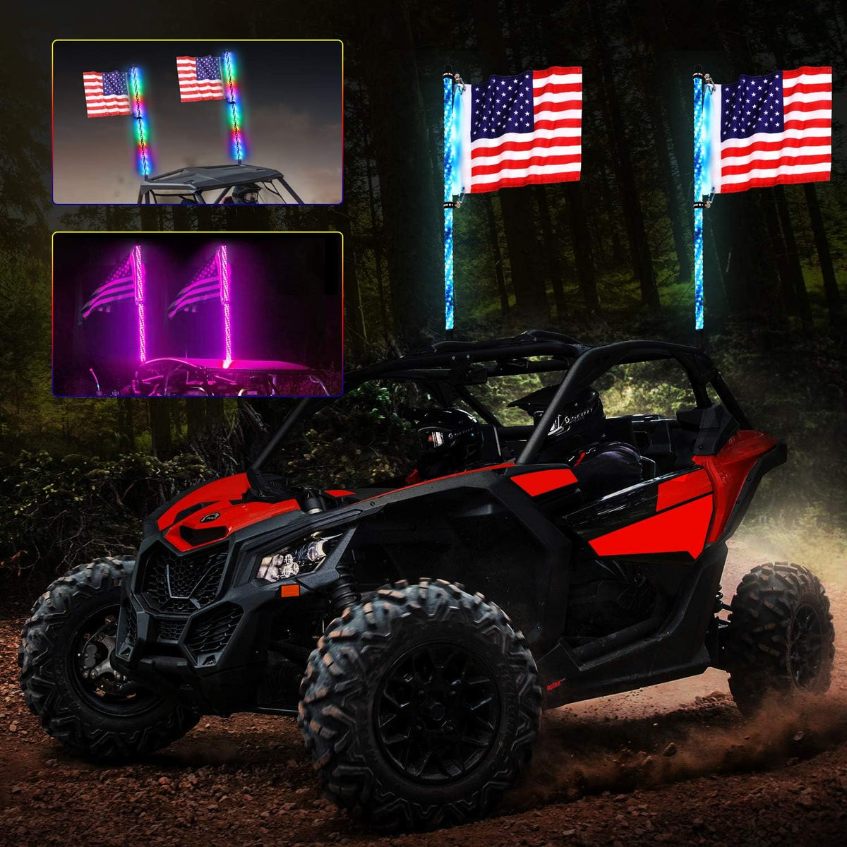 2PCS 3FT RGB Spiral LED Whip Lights for UTV ATV Offroad Trucks L209