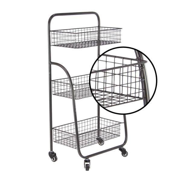 Black 3-Tiered Iron Storage Cart with Caster Wheels F7113