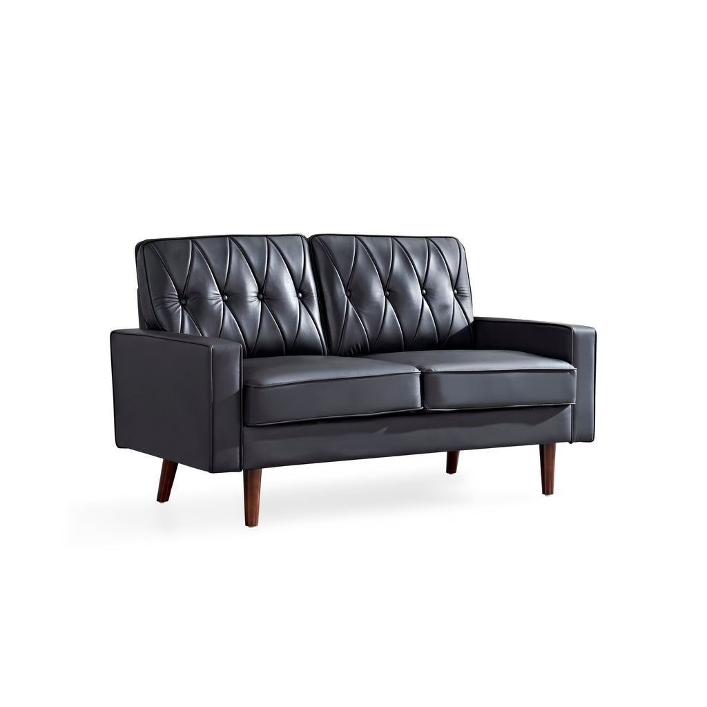 Black Faux Leather Cushion Back Loveseat J26497