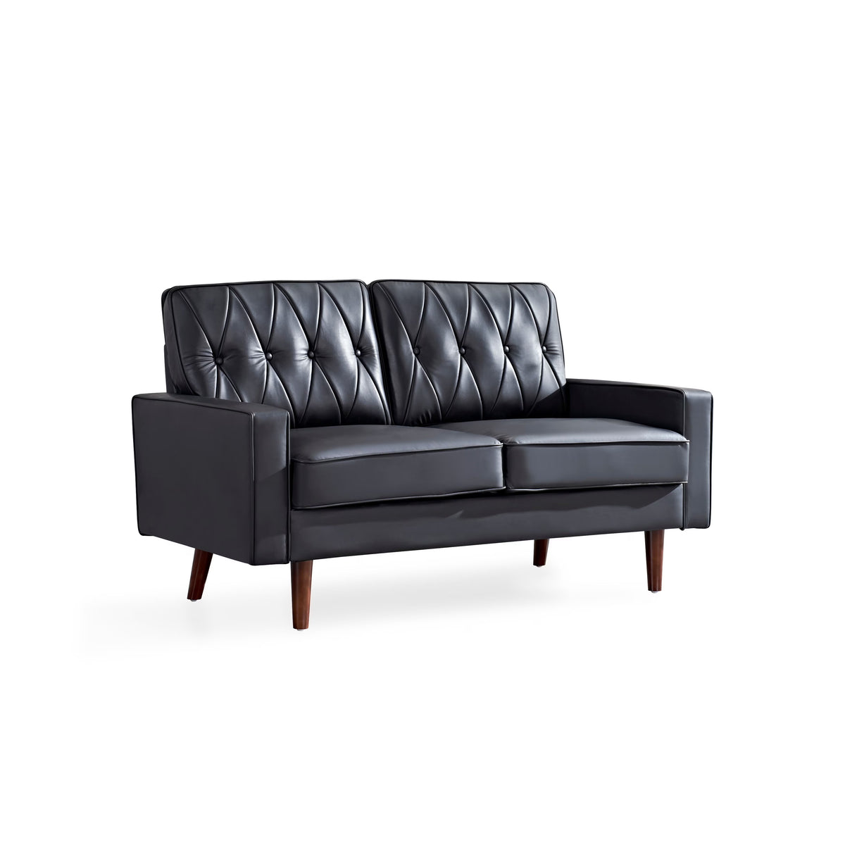 Black Faux Leather Cushion Back Loveseat J26497