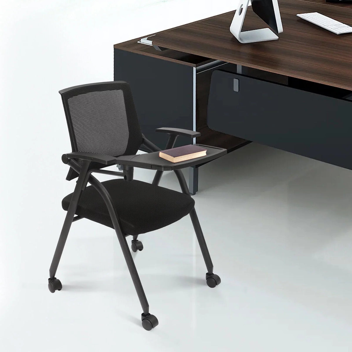 4 PCS Stackable Foldable Ergonomic Office Chair with Desktop and Wheels B671500