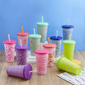 25 oz. Color-Changing Tumbler 12-Pack Set Plastic with Lids and Straws U83862
