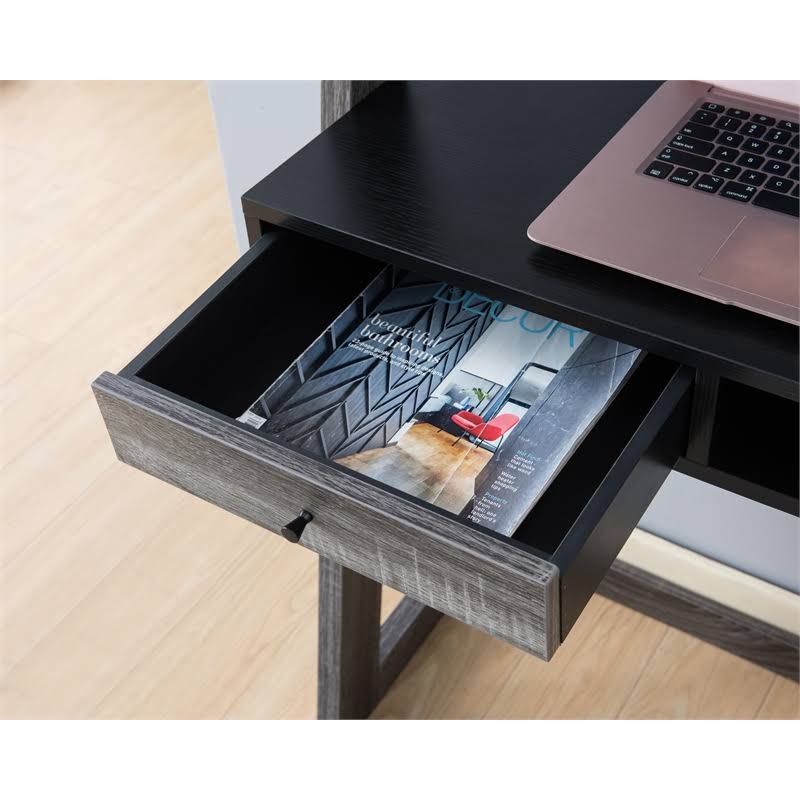 Black and Gray Wood Writing Desk with Shelves W229