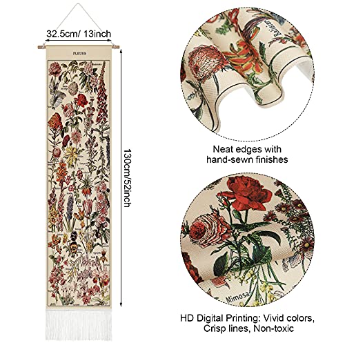 Vintage Tapestry 52 x 13 Inch Long Vertical Wall Hanging Botanical Tapestry with Tassel Y3158