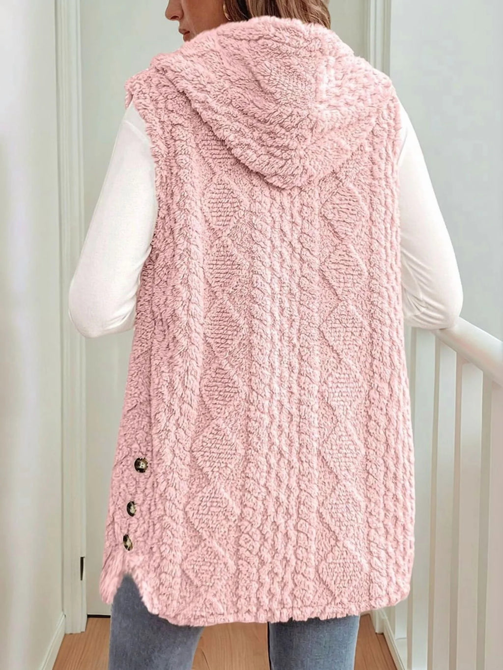 Pink Oversized Fleece Hooded Cardigan X372