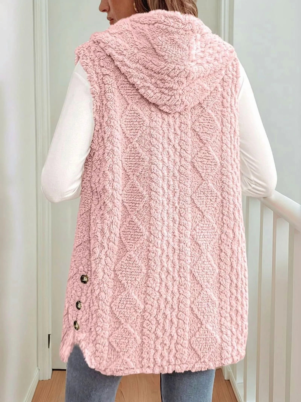Pink Oversized Fleece Hooded Cardigan X372