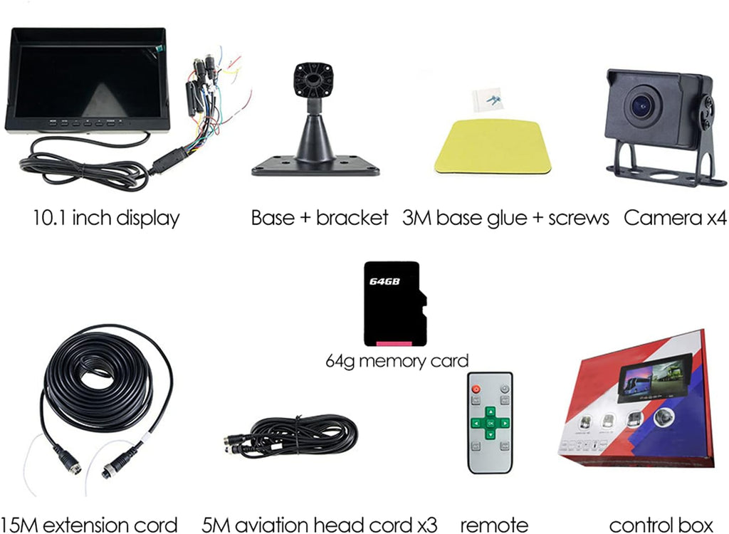 10.1 inch FHD1080P Truck Backup Camera with Built-in Recorder and Quad Split Monitor P411351