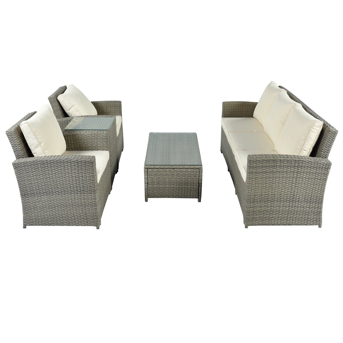 5 Piece Rattan Sectional Seating Group with Cushions and Table R5780