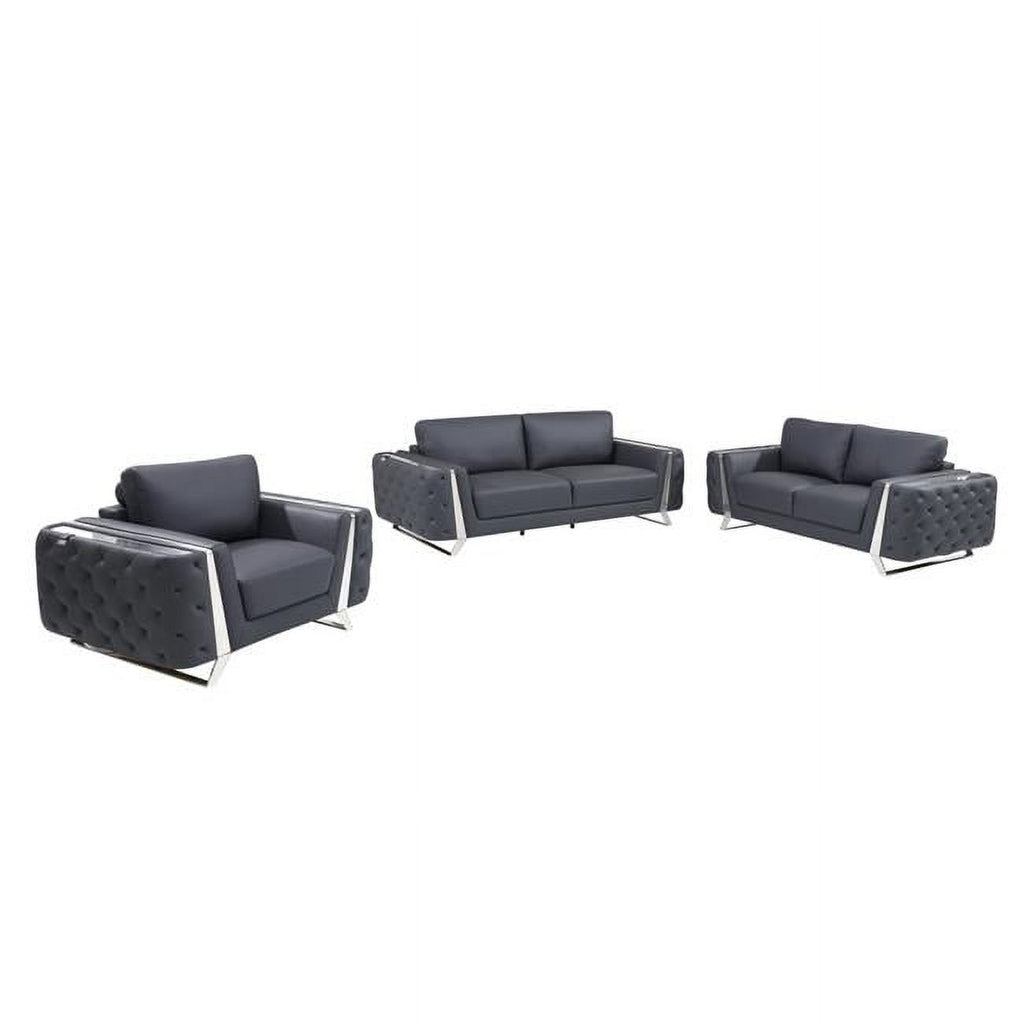 Genuine Leather Dark Gray 3 Piece Seating Set X77541