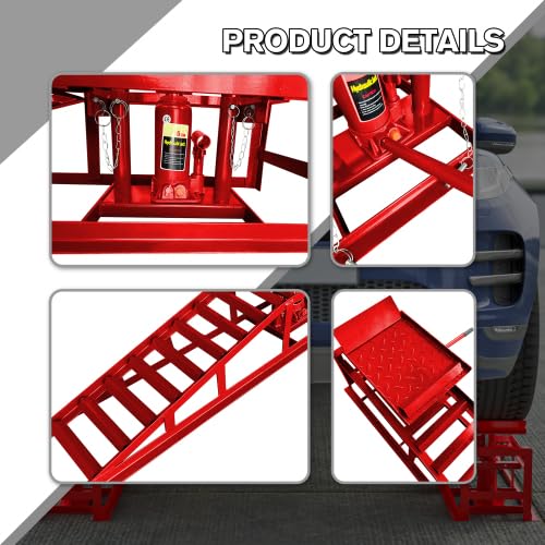 5 Ton Hydraulic Car Ramps, 3-Position Adjustable Steel Ramps D176506