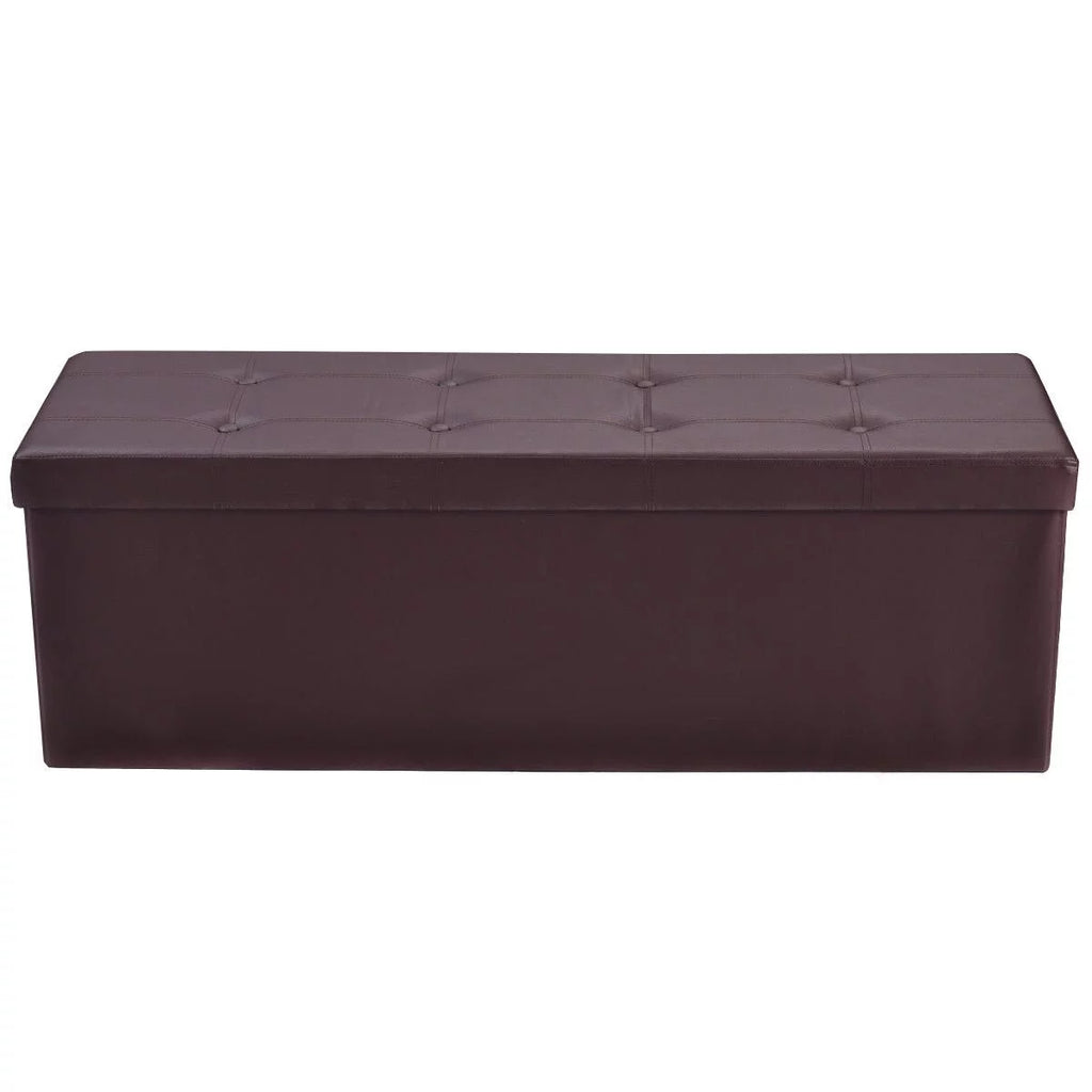 Brown Faux Leather Folding Storage Ottoman V291181