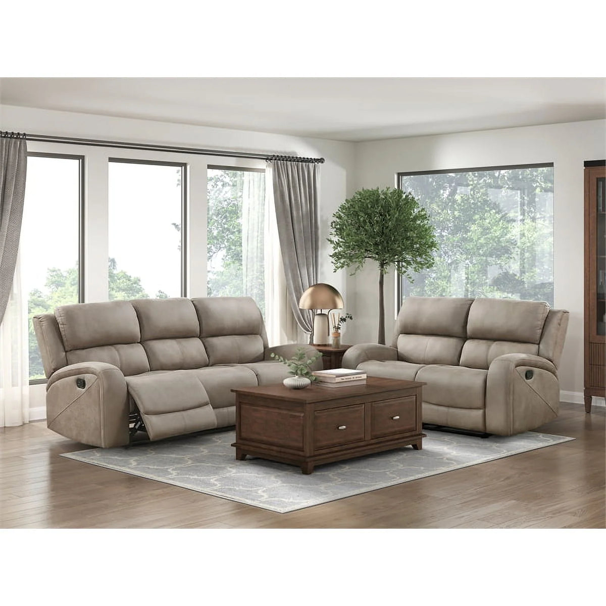 Brown 2-Piece Microfiber Reclining Sofa Set H57686