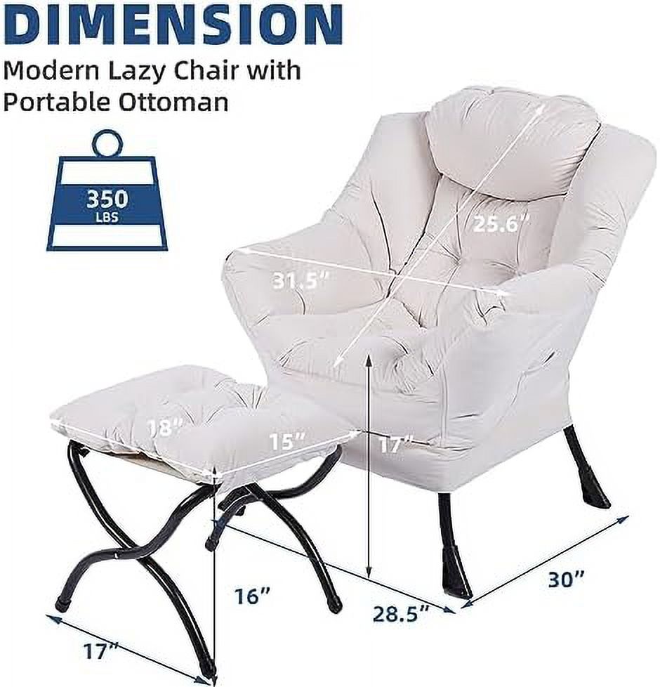 Modern Lazy Chair with Ottoman Steel Frame Lounge Chair Set with Footstool Armrests Side Pocket O882129