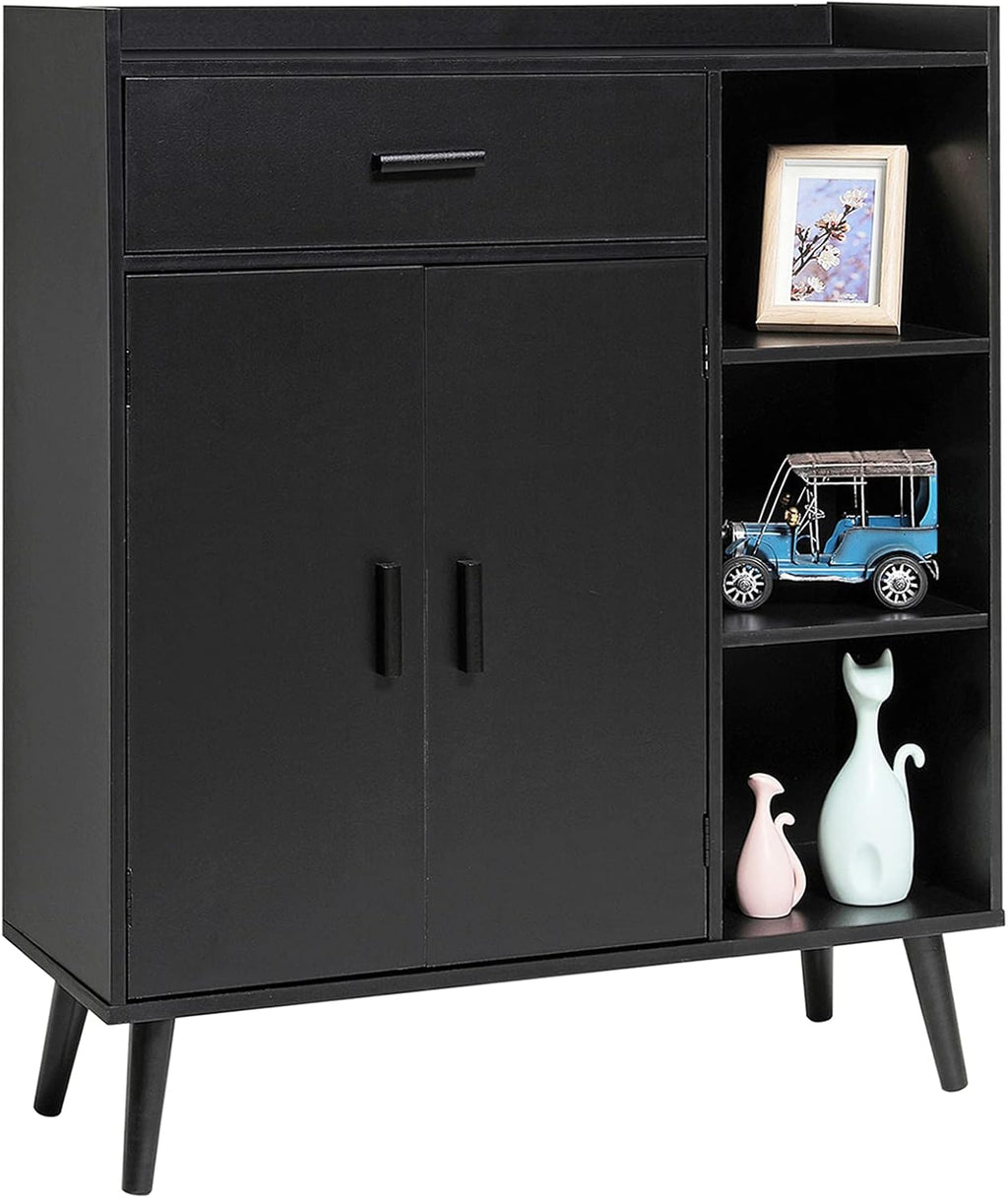 White Wood Storage Cabinet with 1 Drawer and 3 Shelves Y90244