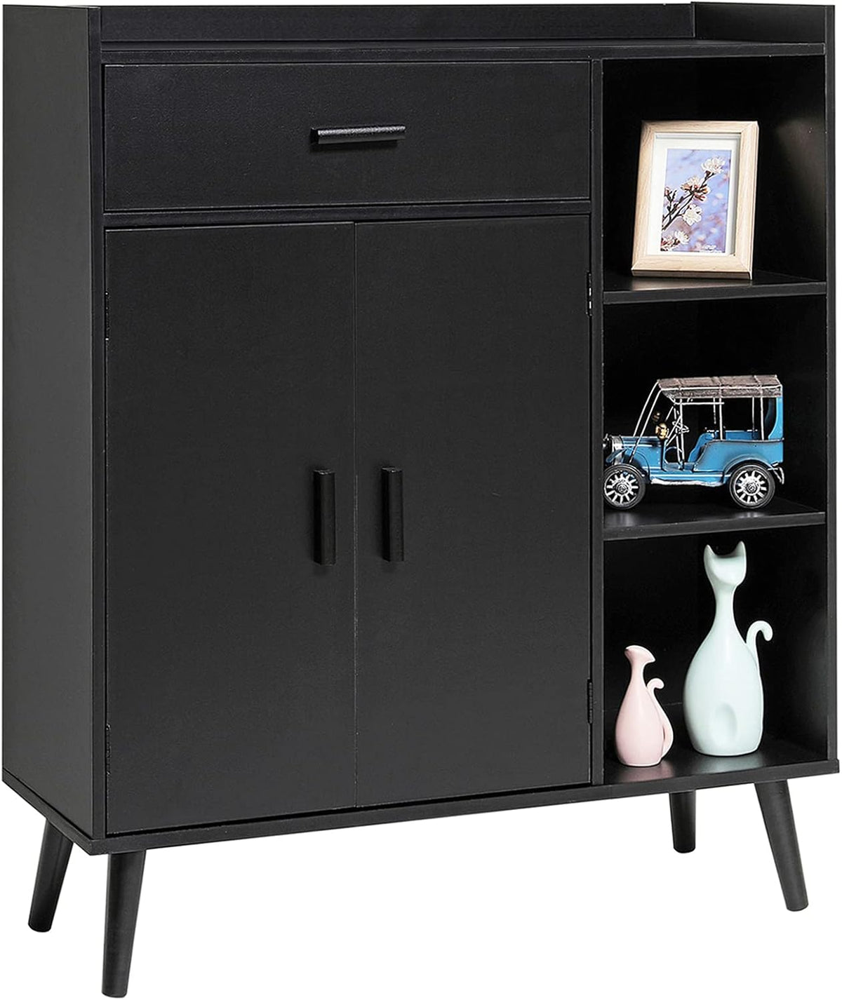 White Wood Storage Cabinet with 1 Drawer and 3 Shelves Y90244
