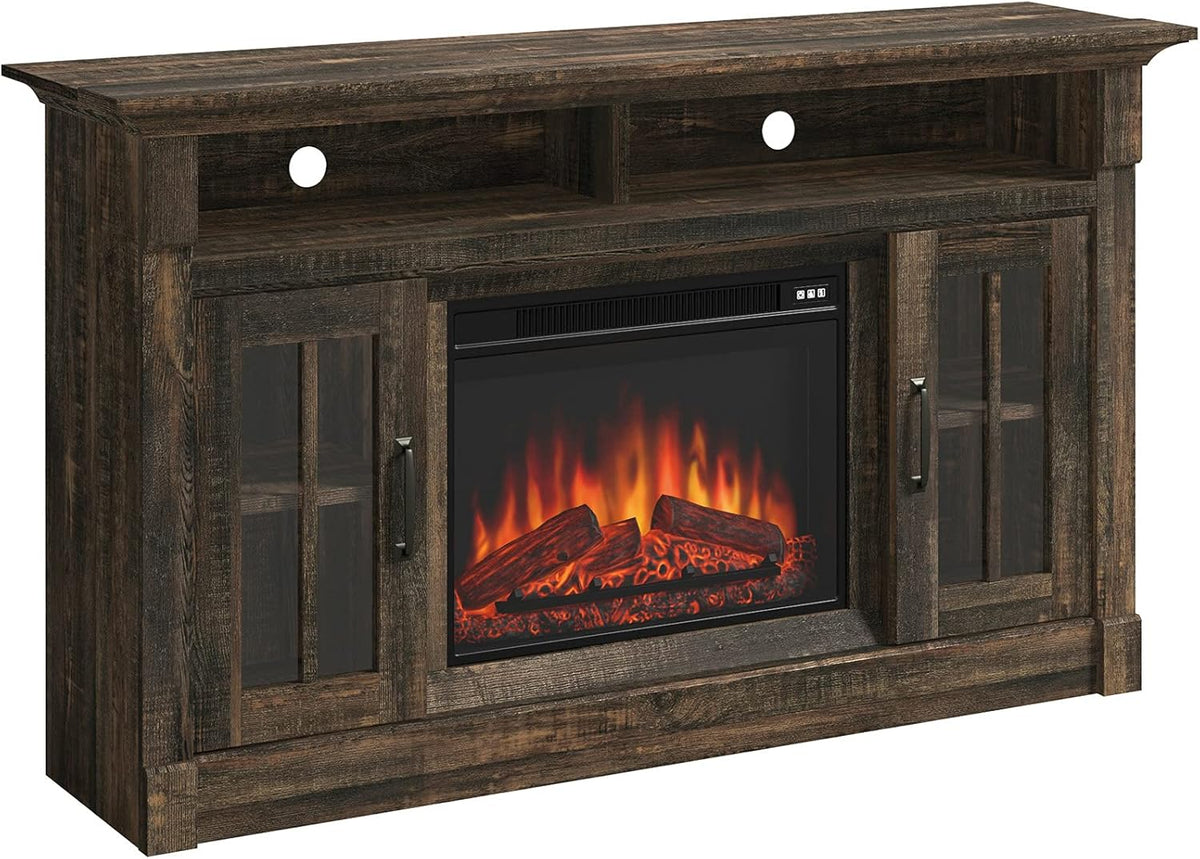 Media Fireplace Credenza, Carbon Oak Finish W1286